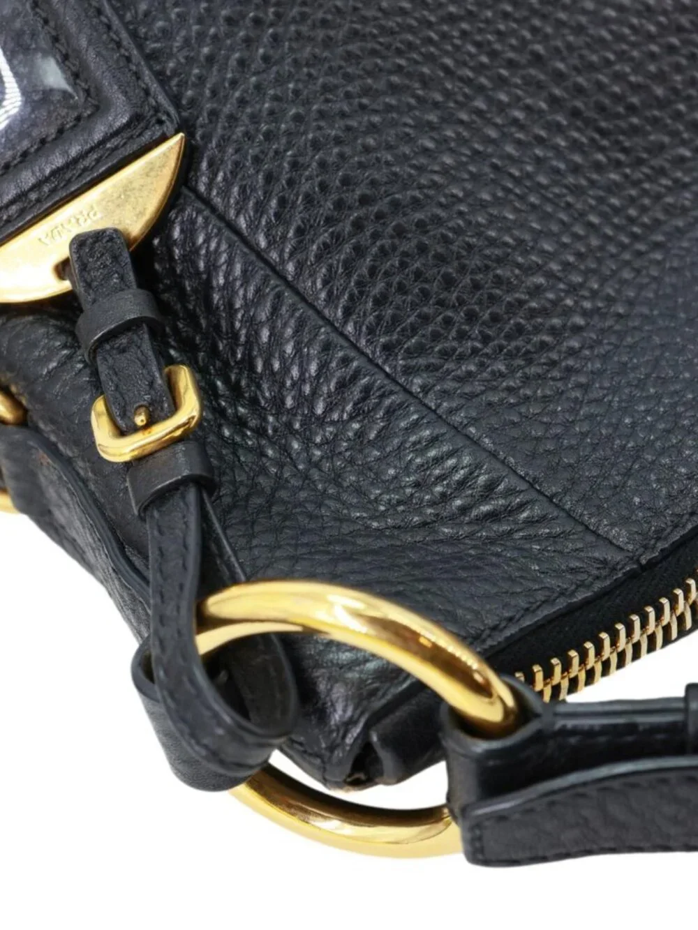 Prada  Vitello Daino Pebbled Leather Hobo Bag Black